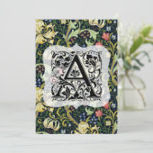 William Morris Alphabet Gouden Lelie Donkere kleur Bedankkaart (Staand voorkant)