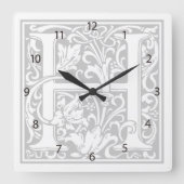 William Morris Alphabet "H" Square Wall Clock Vierkante Klok (Voorkant)