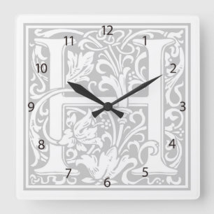 William Morris Alphabet "H" Square Wall Clock Vierkante Klok