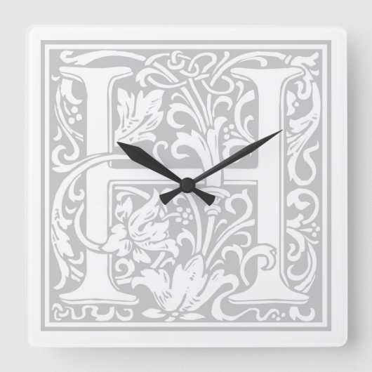 William Morris Alphabet "H" Square Wall Clock Vierkante Klok (Voorkant)