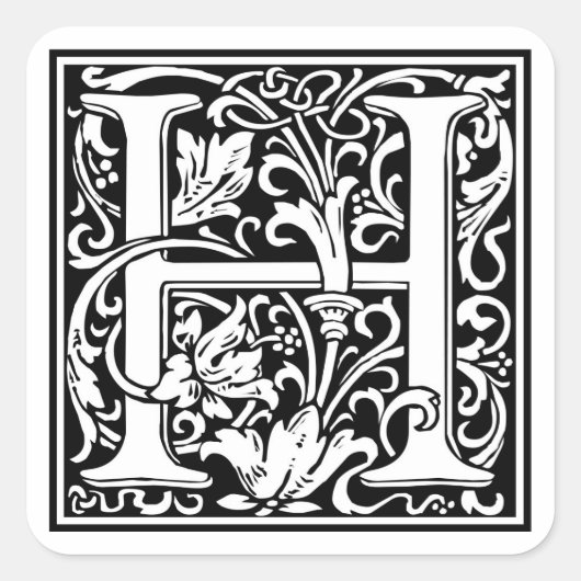 William Morris Alphabet "H" Vierkante Sticker (Voorkant)