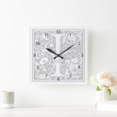 William Morris Alphabet "I" Square Wall Clock Vierkante Klok (Huis)