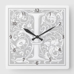 William Morris Alphabet "I" Square Wall Clock Vierkante Klok