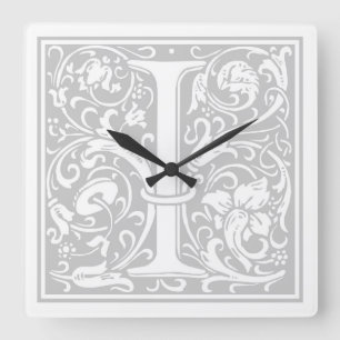 William Morris Alphabet "I" Square Wall Clock Vierkante Klok