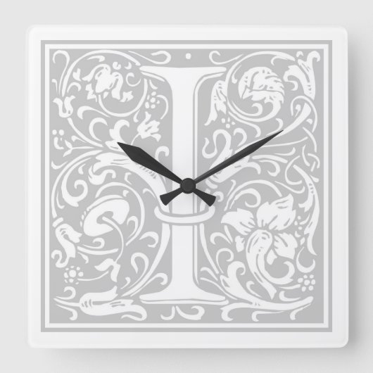 William Morris Alphabet "I" Square Wall Clock Vierkante Klok (Voorkant)