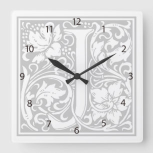 William Morris Alphabet "J" Square Wall Clock Vierkante Klok