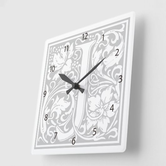 William Morris Alphabet "J" Square Wall Clock Vierkante Klok (Hoek)