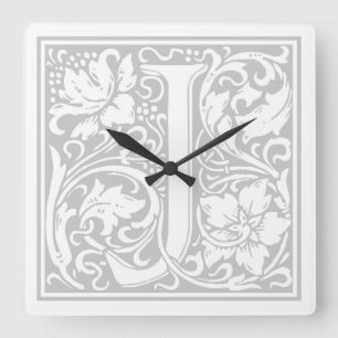 William Morris Alphabet "J" Square Wall Clock Vierkante Klok