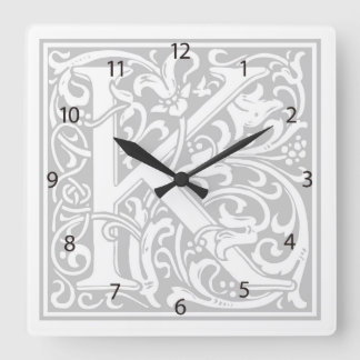 William Morris Alphabet "K" Square Wall Clock Vierkante Klok