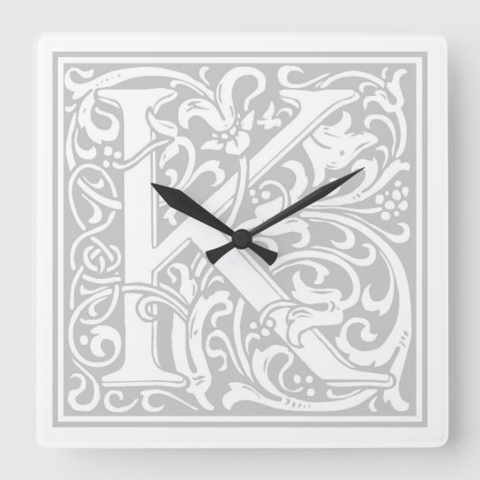 William Morris Alphabet "K" Square Wall Clock Vierkante Klok (Voorkant)