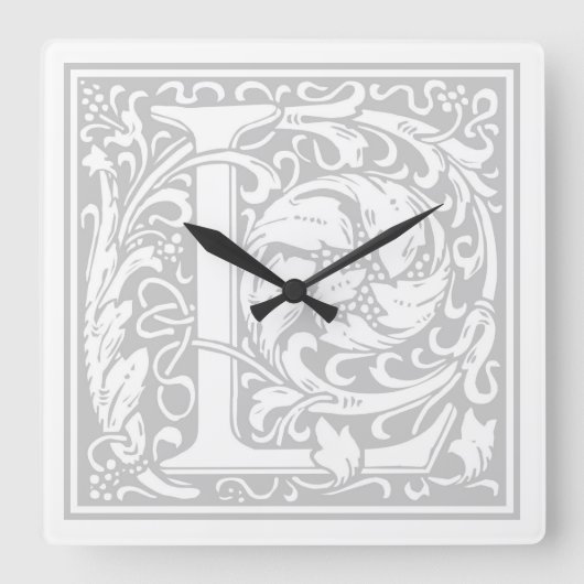 William Morris Alphabet "L" Square Wall Clock Vierkante Klok (Voorkant)