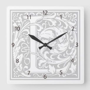William Morris Alphabet "L" Square Wall Clock Vierkante Klok