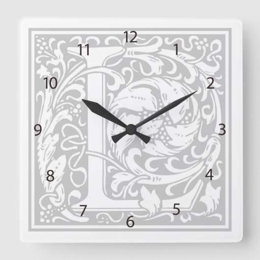 William Morris Alphabet "L" Square Wall Clock Vierkante Klok (Voorkant)