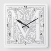 William Morris Alphabet "M" Square Wall Clock Vierkante Klok (Voorkant)