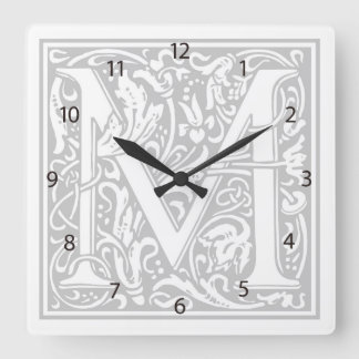 William Morris Alphabet "M" Square Wall Clock Vierkante Klok