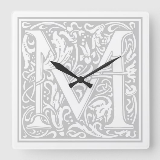 William Morris Alphabet "M" Square Wall Clock Vierkante Klok (Voorkant)