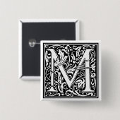 William Morris Alphabet "M" Vierkante Button 5,1 Cm (Voorkant /achterkant)