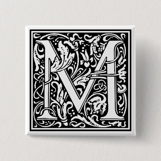 William Morris Alphabet "M" Vierkante Button 5,1 Cm (Voorkant)