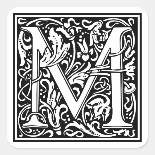 William Morris Alphabet "M" Vierkante Sticker (Voorkant)