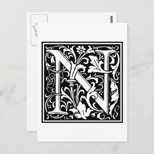 William Morris Alphabet "N" Briefkaart (Voorkant / Achterkant)