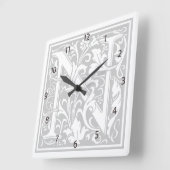 William Morris Alphabet "N" Square Wall Clock Vierkante Klok (Hoek)