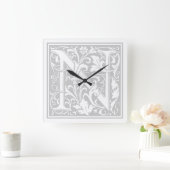 William Morris Alphabet "N" Square Wall Clock Vierkante Klok (Huis)