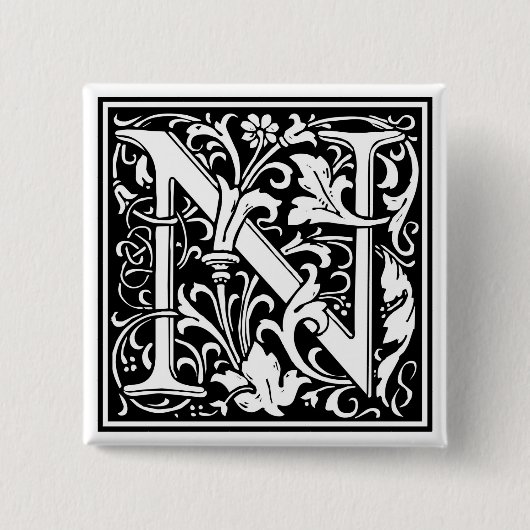 William Morris Alphabet "N" Vierkante Button 5,1 Cm (Voorkant)