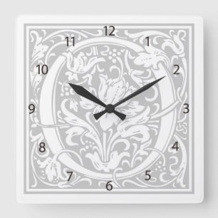 William Morris Alphabet "O" Square Wall Clock Vierkante Klok