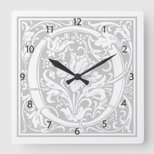 William Morris Alphabet "O" Square Wall Clock Vierkante Klok (Voorkant)