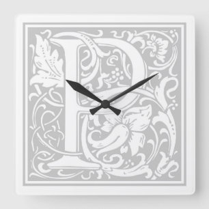 William Morris Alphabet "P" Square Wall Clock Vierkante Klok