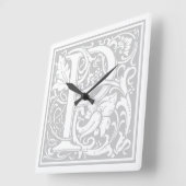 William Morris Alphabet "P" Square Wall Clock Vierkante Klok (Hoek)