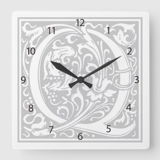 William Morris Alphabet "Q" Square Wall Clock Vierkante Klok (Voorkant)