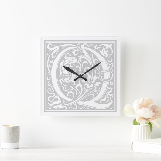 William Morris Alphabet "Q" Square Wall Clock Vierkante Klok (Huis)