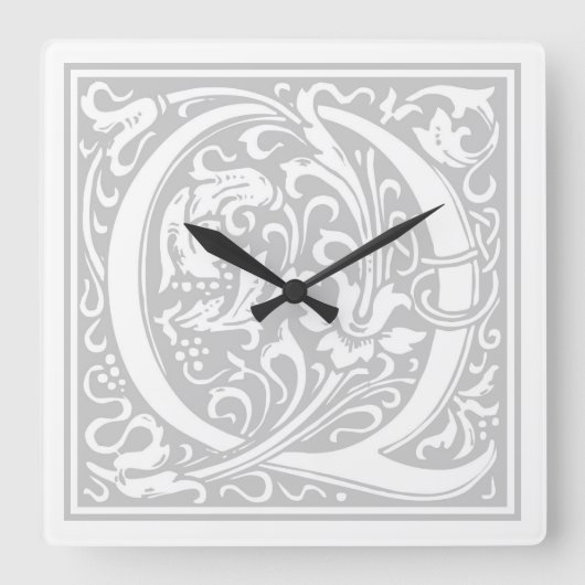 William Morris Alphabet "Q" Square Wall Clock Vierkante Klok (Voorkant)