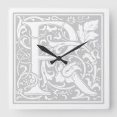 William Morris Alphabet "R" Square Wall Clock Vierkante Klok (Voorkant)