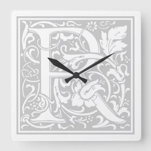 William Morris Alphabet "R" Square Wall Clock Vierkante Klok (Voorkant)