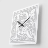 William Morris Alphabet "R" Square Wall Clock Vierkante Klok (Hoek)
