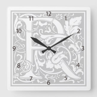 William Morris Alphabet "R" Square Wall Clock Vierkante Klok