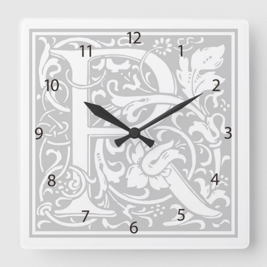 William Morris Alphabet "R" Square Wall Clock Vierkante Klok (Voorkant)