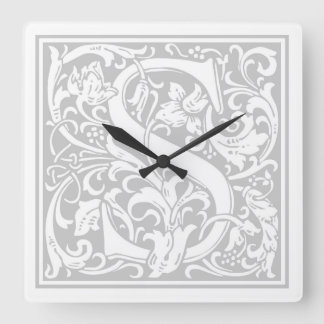 William Morris Alphabet "S" Square Wall Clock Vierkante Klok