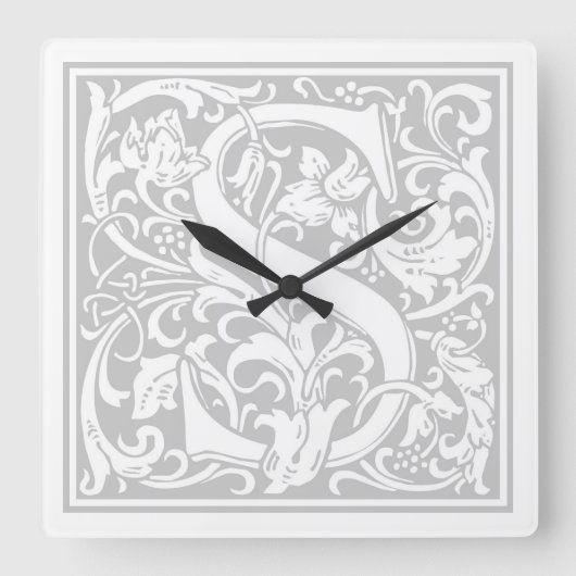 William Morris Alphabet "S" Square Wall Clock Vierkante Klok (Voorkant)