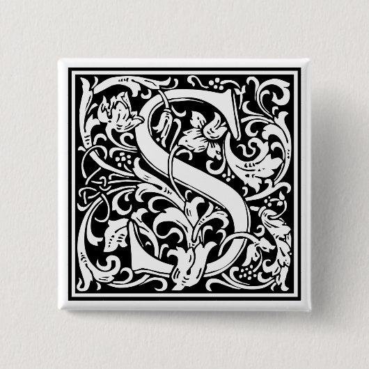 William Morris Alphabet "S" Vierkante Button 5,1 Cm (Voorkant)