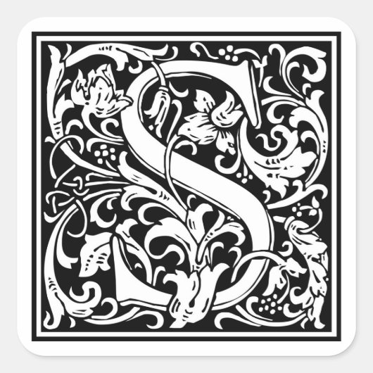 William Morris Alphabet "S" Vierkante Sticker (Voorkant)