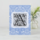 William Morris Alphabet Strawberry Thief Blue Bedankkaart (Staand voorkant)