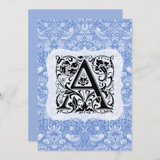 William Morris Alphabet Strawberry Thief Blue Bedankkaart (Voorkant / Achterkant)