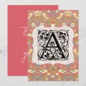 William Morris Alphabet Strawberry Thief Crimson Bedankkaart (Voorkant / Achterkant)