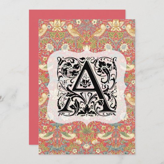 William Morris Alphabet Strawberry Thief Crimson Bedankkaart (Voorkant / Achterkant)