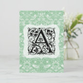 William Morris Alphabet Strawberry Thief Green Bedankkaart (Staand voorkant)