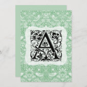 William Morris Alphabet Strawberry Thief Green Bedankkaart (Voorkant / Achterkant)