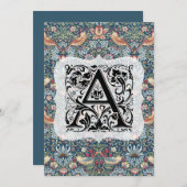 William Morris Alphabet Strawberry Thief Navy Blue Bedankkaart (Voorkant / Achterkant)